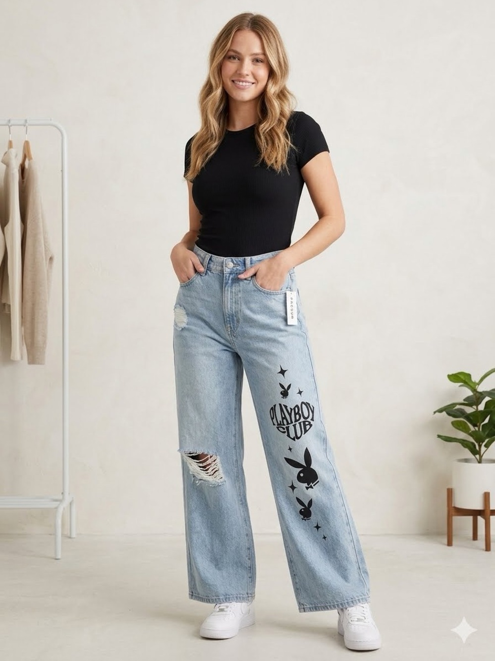 PACSUN Playboy Club Jeans Size 24 Bunny 90’s High Rise Baggy Street wear